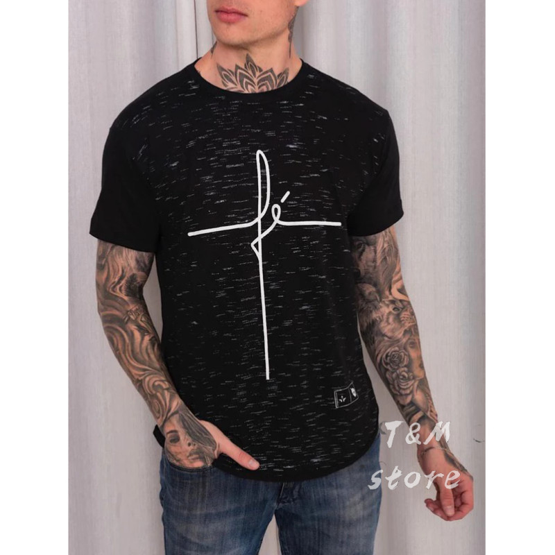 T SHIRT CAMISA long line ADULTO masculino manga curta estampada Fé