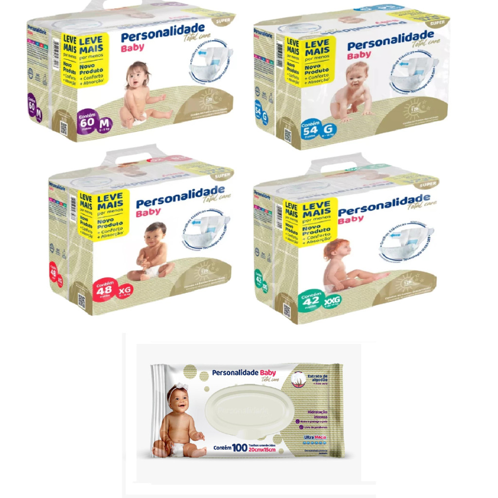 Kit Fralda Personalidade Baby Total Care + Toalha Umedecida Personalidade 100un