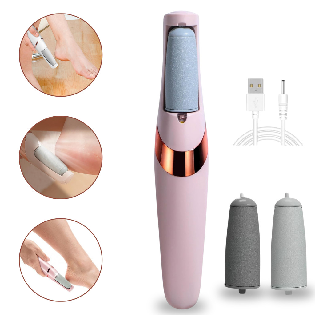 Lixador De Pé Elétrico Esfoliador Tira Calos Pedicure Portátil Com 2 Rolos Reutilizável