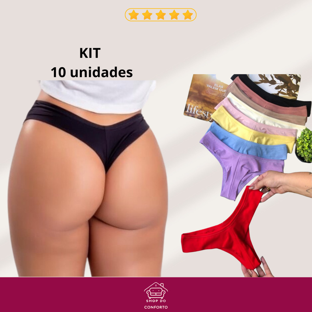 KIT 10 Calcinhas Empina Bumbum Fio Dental Duplo Conforto Sensual Sem Costura no Bumbum