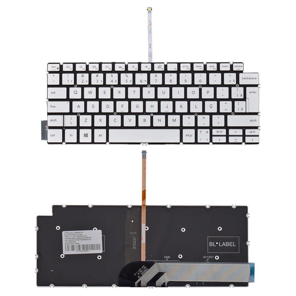 Teclado para Notebook Dell Inspiron 13-5301 Com Iluminação Prata