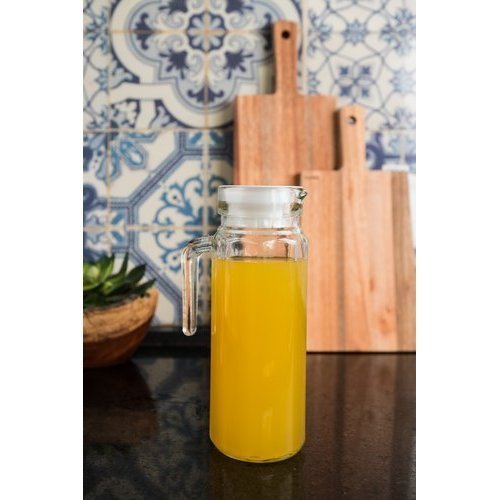 Jarra de vidro redonda 1L transparente com design elegante para uso diário achadinho