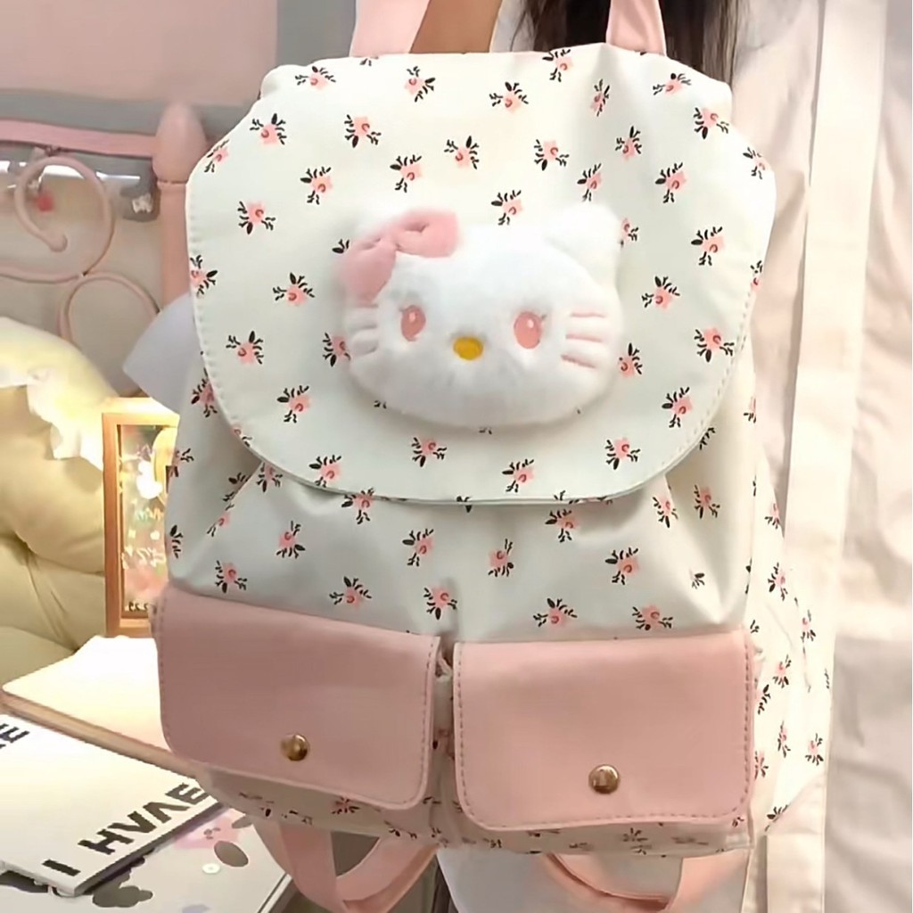 Mochila Feminina Floral Vintage Estilo Coreano Lona Leve Escola Passeio Viagem Kawaii Moda