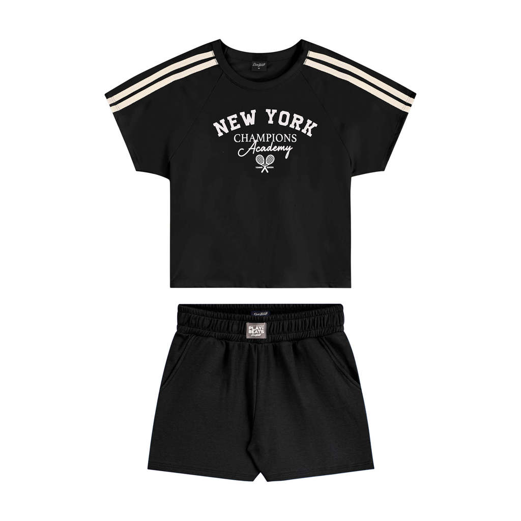 Conjunto Curto Juvenil Menina Esportivo Beats Preto