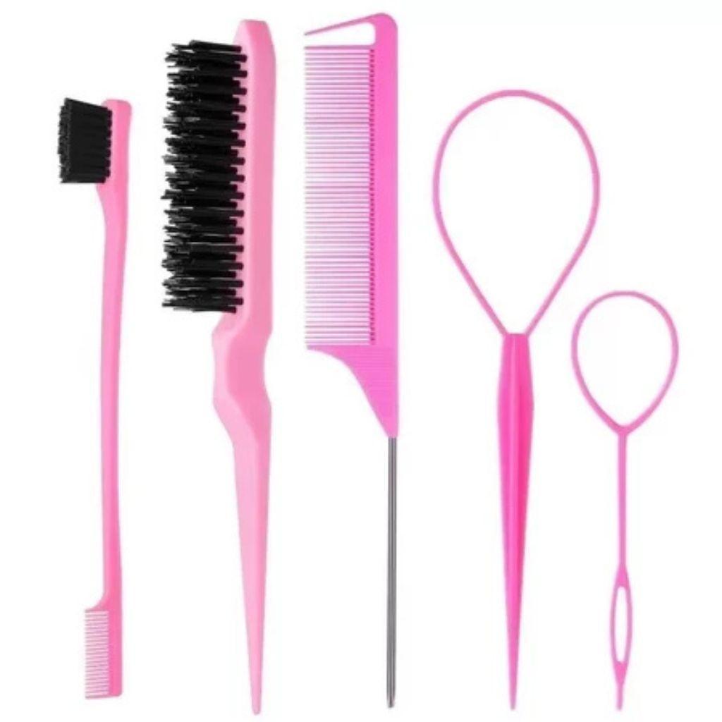 Kit 5 Peças Para Modelagem De Cabelo Pente Ponta Fina de Aço Escova De Cabelo Ferramenta De Trança