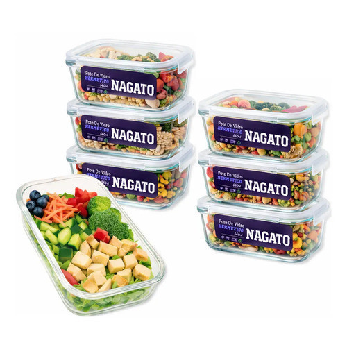 Kit 6 Potes 700ml Hermético Marmita Forno Micro-ondas Geladeira De Vidro Com Tampa Transparente em Oferta na Shopee
