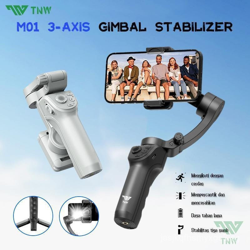Estabilizador de Gimbal de 3 Eixos TNW M01 para Smartphones com Luz de Preenchimento, Gimbal Portátil Anti-vibração para