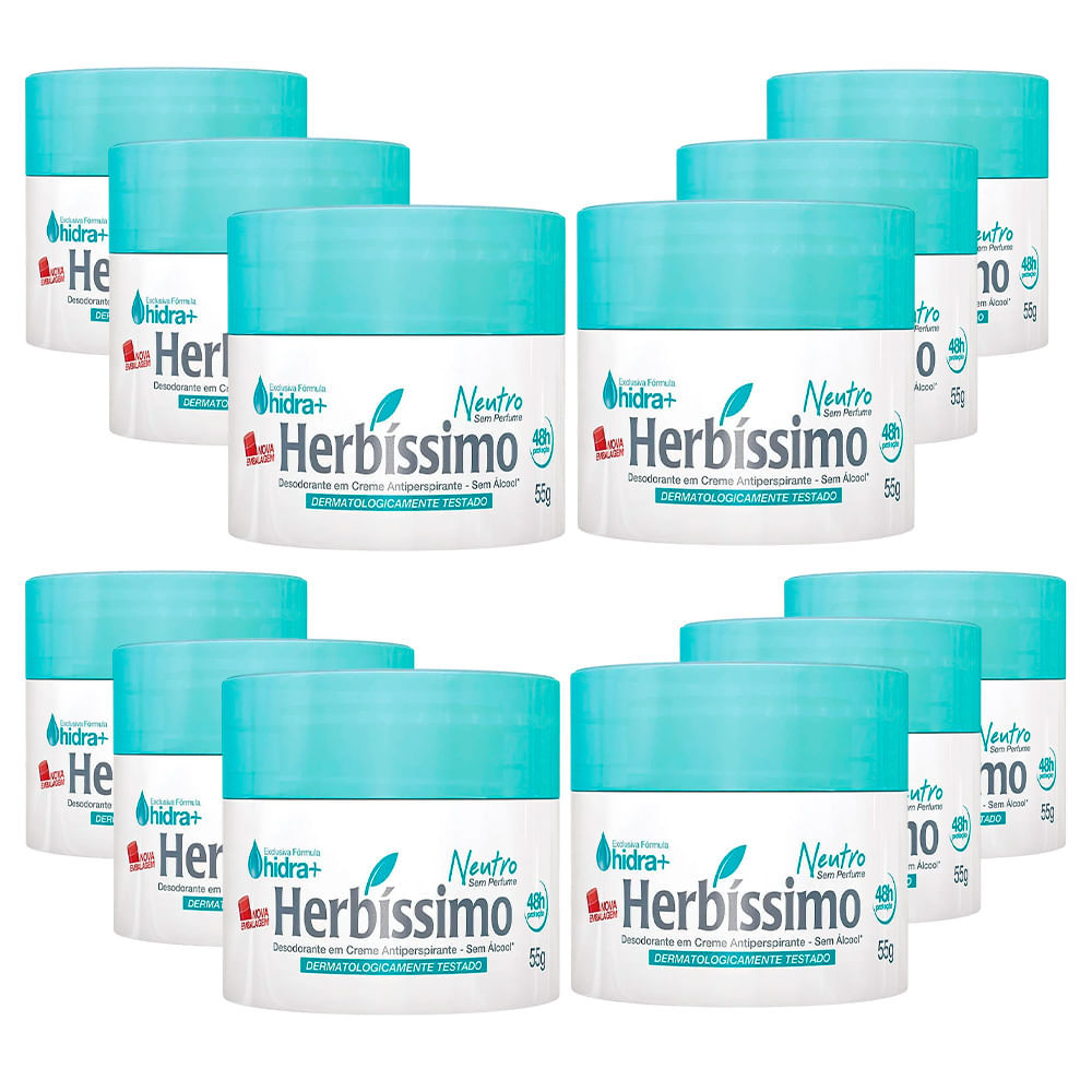 Kit Desodorante Creme Herbíssimo Neutro 55g - 12 Unidades em Oferta na Shopee
