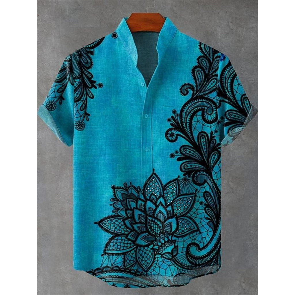 Camisa masculina retrô de verão 2026, camisa de manga curta estampada listrada masculina, camisa de manga curta de praia