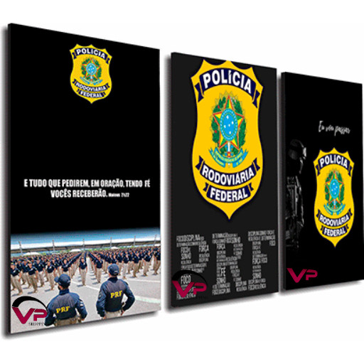 Kit trio quadros decorativos motivacional PRF policia rodoviaria vou passar concurseiro para quarto