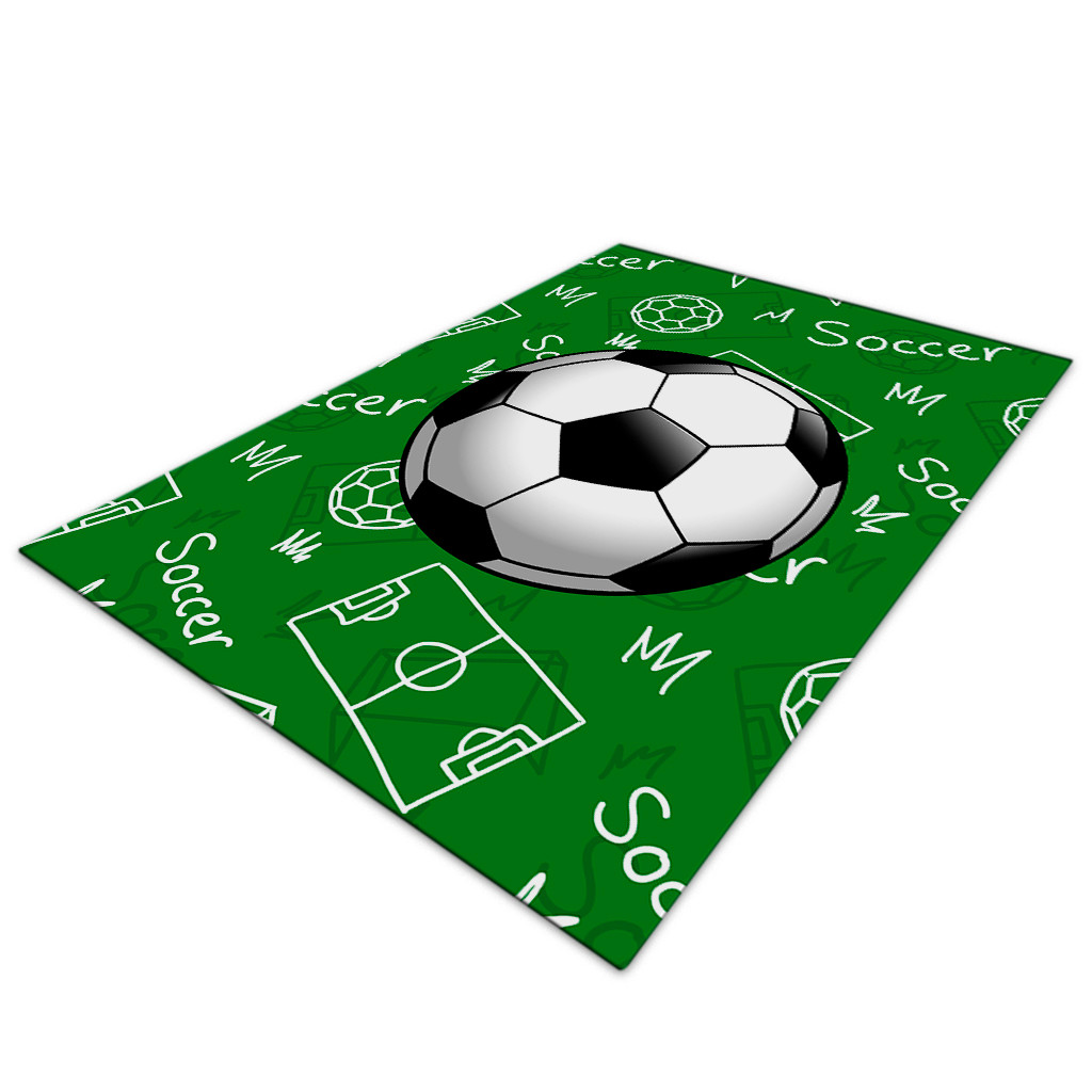 Tapete Quarto Menino Futebol Campo Verde Bolas Antiderrapante Grande Retangular