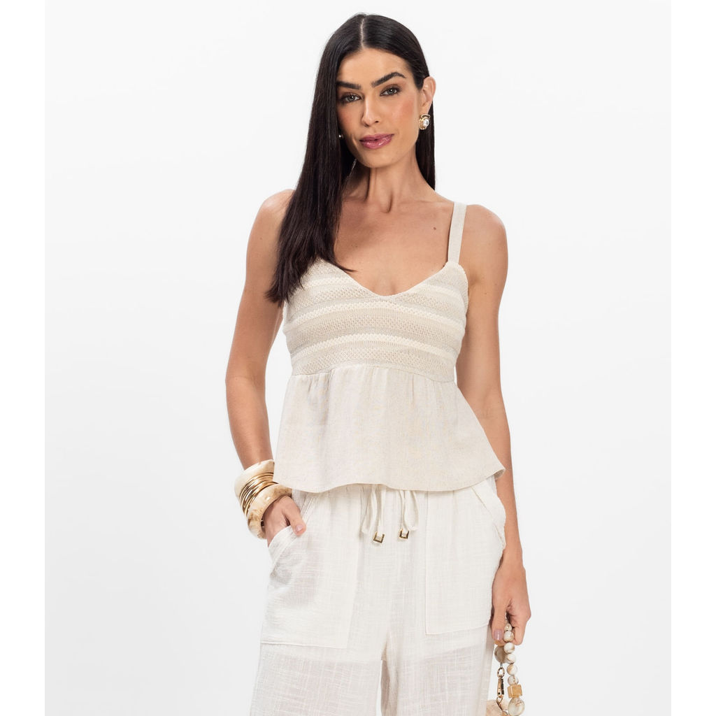 Blusa Feminina De Alça Regulável Decote V Toda Nua Bege