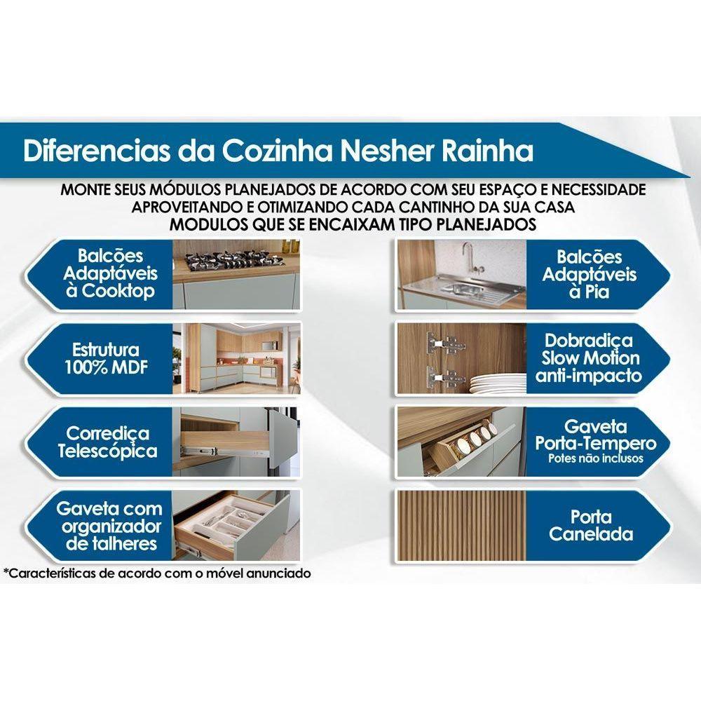 Armário de Cozinha Modulado Balcão Rainha 1 Porta e 4 Gaveta c/ Tampo 120 cm Nature/Verde - Nesher
