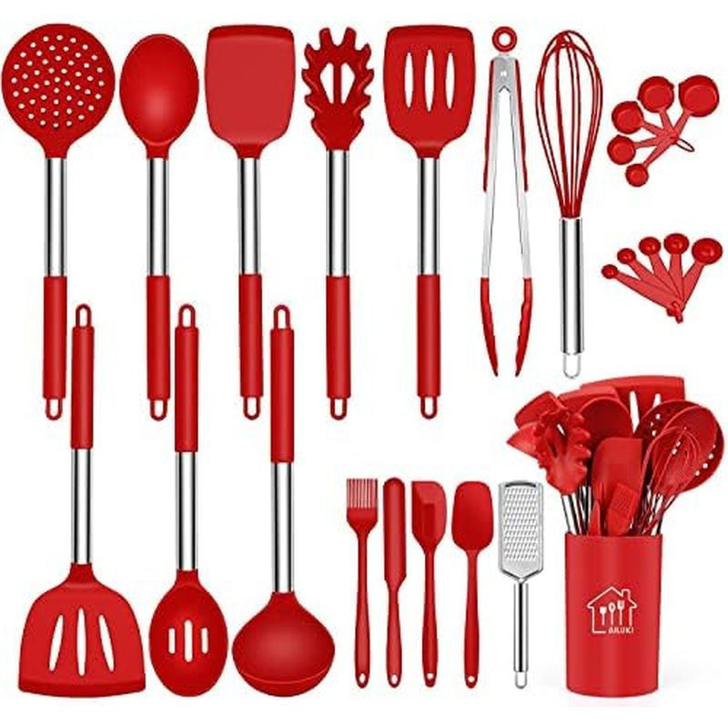 Conjunto de Utensílios de Cozinha de Silicone, 26 Peças, Antiaderente e Resistente ao Calor, Utensílios de Cozinha com C
