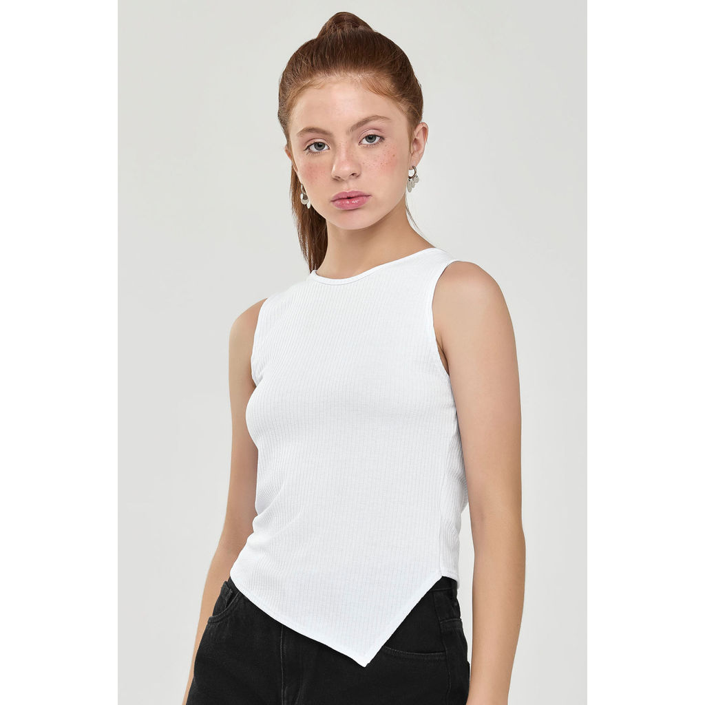 Regata Cropped Juvenil Menina Assimétrica Beats Branco