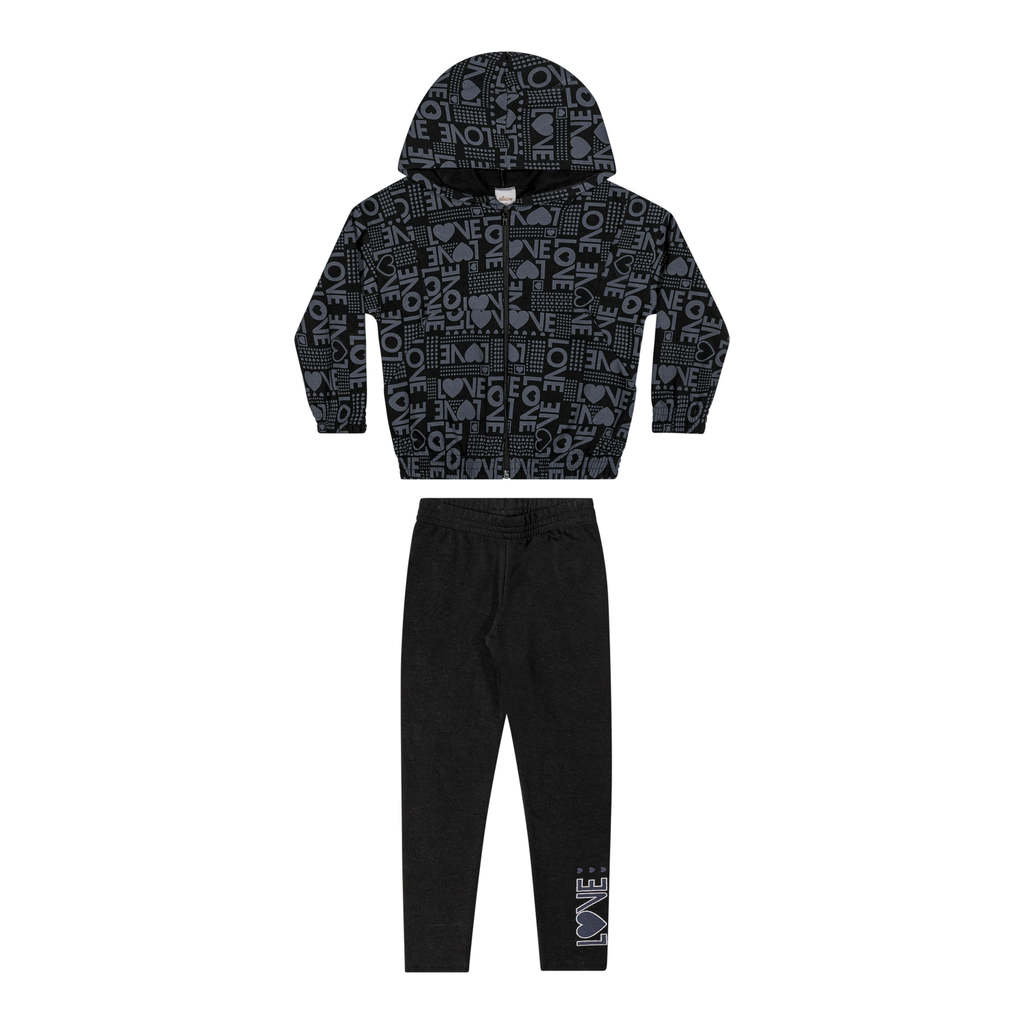 Conjunto Infantil Menina Jaqueta Estampada Elian Preto