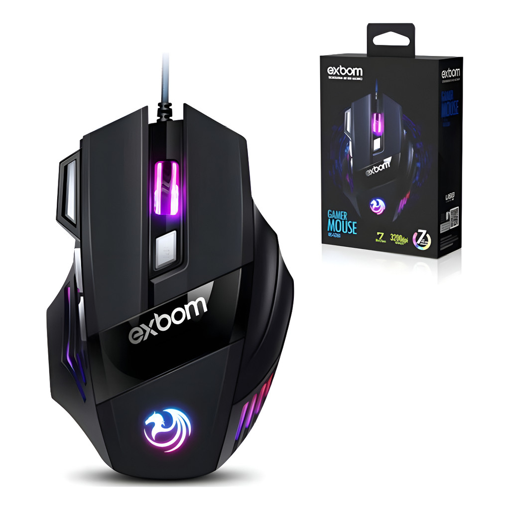 Kit Atacado 10 Mouse Gamer Usb Led Óptico 3200 Dpi 7 Botões Jogos Rgb 7 Cores MS-G260