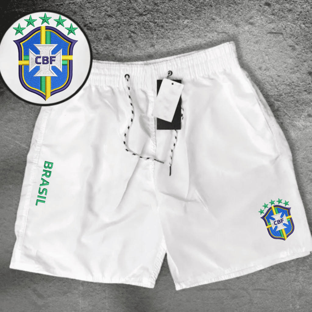 Bermuda Short Tactel Elastano Estampado Brasil Treino Corrida Futebol Copa do Mundo 2026 Seleção