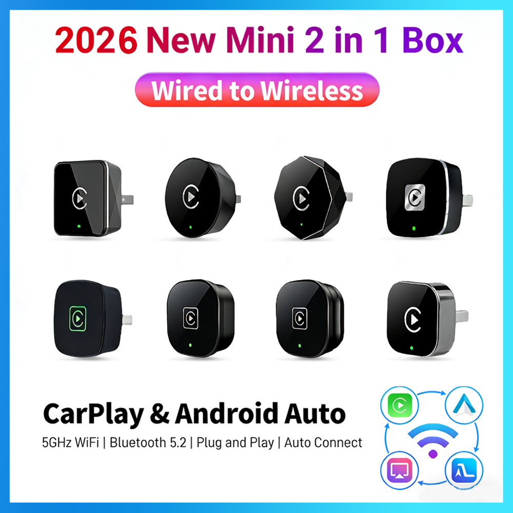 2026 Novo Mini Adaptador Sem Fio CarPlay E Android Auto , 5 Ghz WiFi + BT 5.2 , Plug & Play