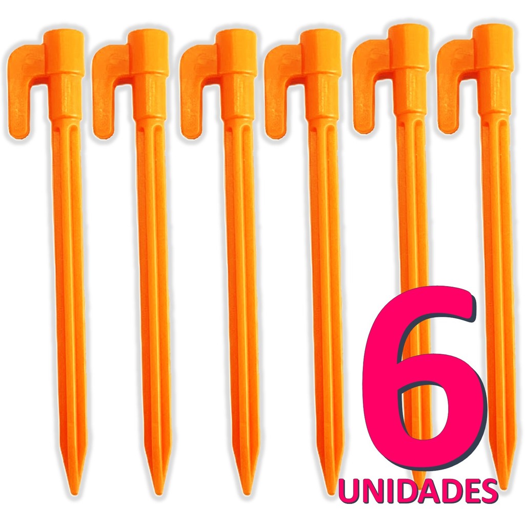 Kit Estaca Espeque De Plástico 14cm Laranja Para Lona Tenda Barraca De Camping  Praia Fixador Anti Vento