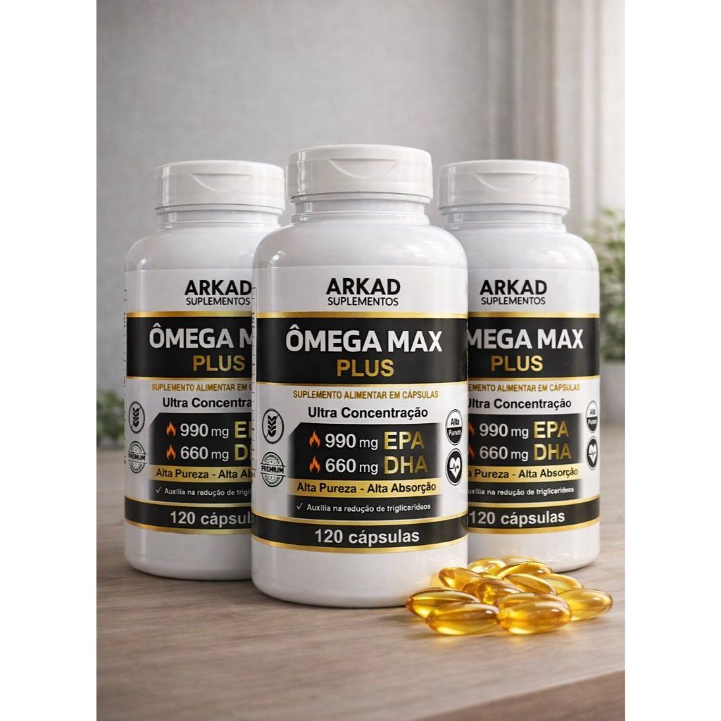 Kit 3 Ômega 3 Ultra Concentrado EPA DHA 120 Cápsulas Alta Pureza Ômega Max Plus