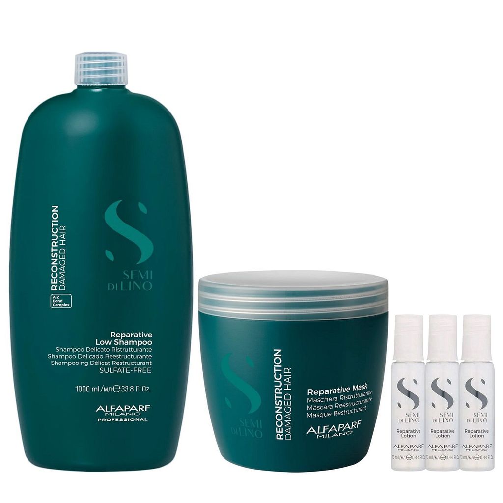 Kit Alfaparf Semi Di Lino Reconstruction - Shampoo 1L +  Máscara 500ml + 3x Ampola 13ml