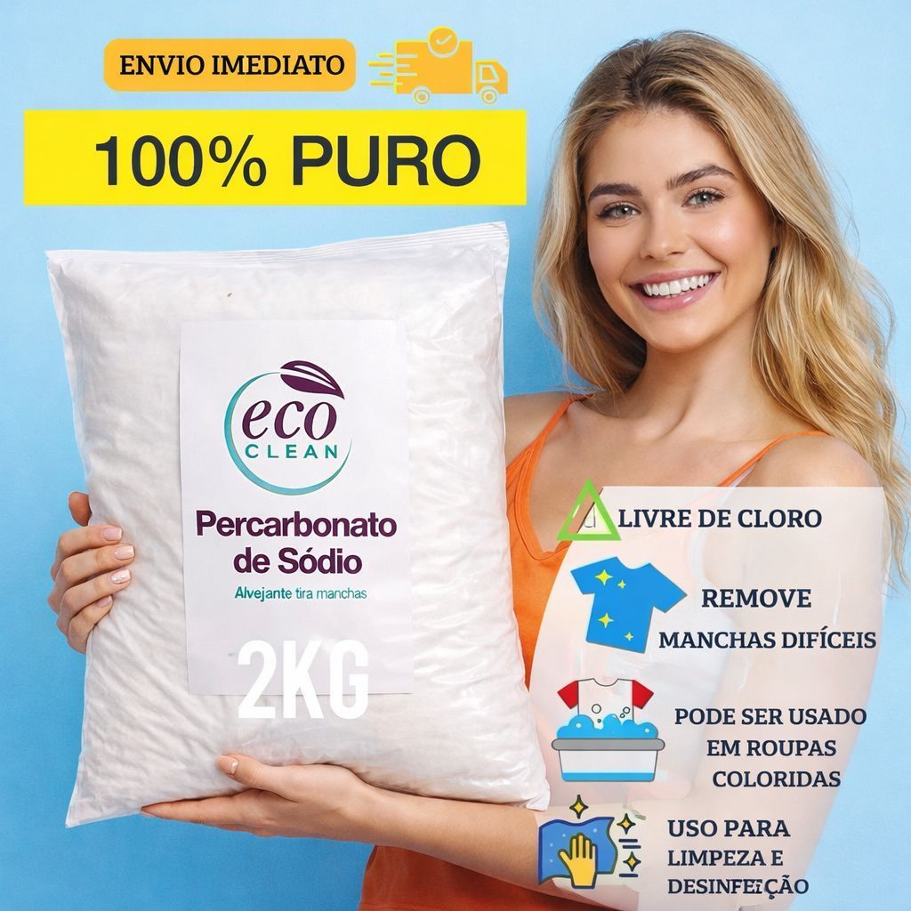 Percarbonato de Sódio 100% Puro Tira Manchas Limpeza Clareador Alvejante Sem Cloro 500g/1kg/2kg em Oferta na Shopee