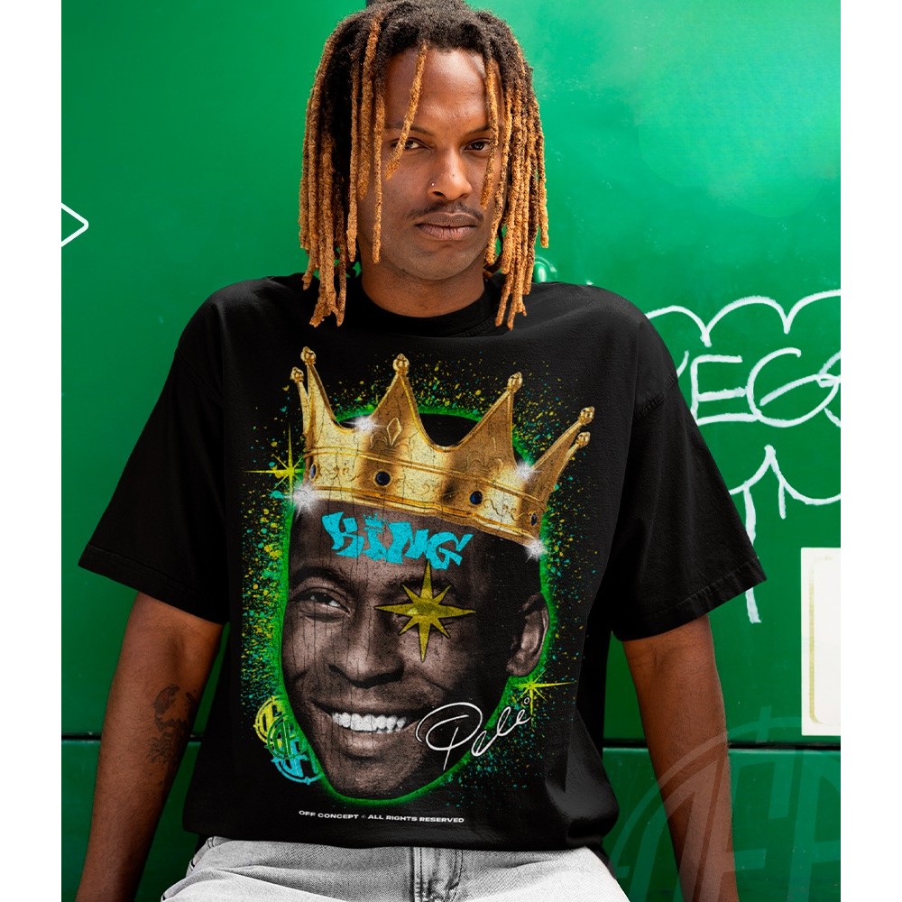 [Camiseta Premium em Algodão Puro]GXG Camiseta Basica e OVERSIZED Rei Pele Melhor Do Mundo Futebol Graphic Tee Unissex