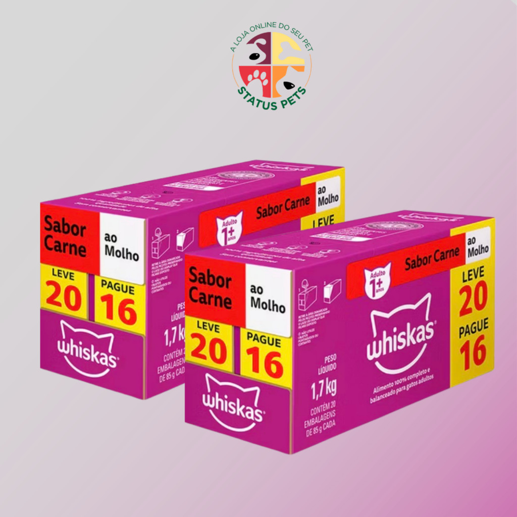 02 CAIXAS LEVE 20 PAGUE 16 Ração Úmida Whiskas Sachê ao Molho para Gatos Adultos 85g (40 UND) em Oferta na Shopee