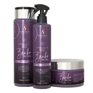 Kit Banho de Seda para Cabelos Lisos Shampoo Mascara e BB Cream Manutenção Profissional Alphahall em Oferta na Shopee