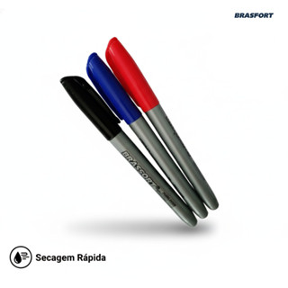 Kit 3 Canetas Marcador Permanente 2mm | Preto Azul Vermelho | Uso Geral em Oferta na Shopee