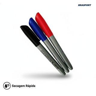Kit 3 Canetas Marcador Permanente 2mm | Preto Azul Vermelho | Uso Geral
