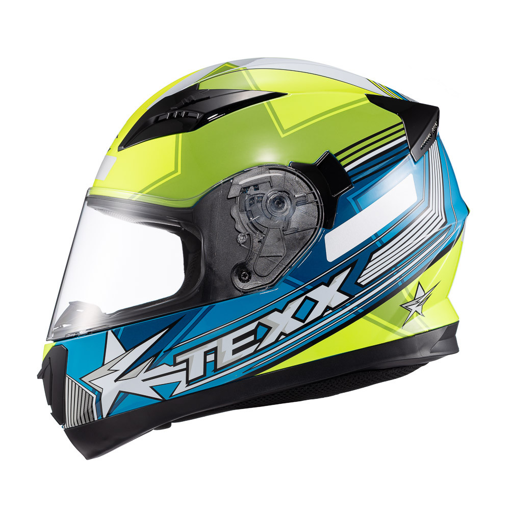 Capacete Fechado Texx Strike Superstar Verde Azul e Branco