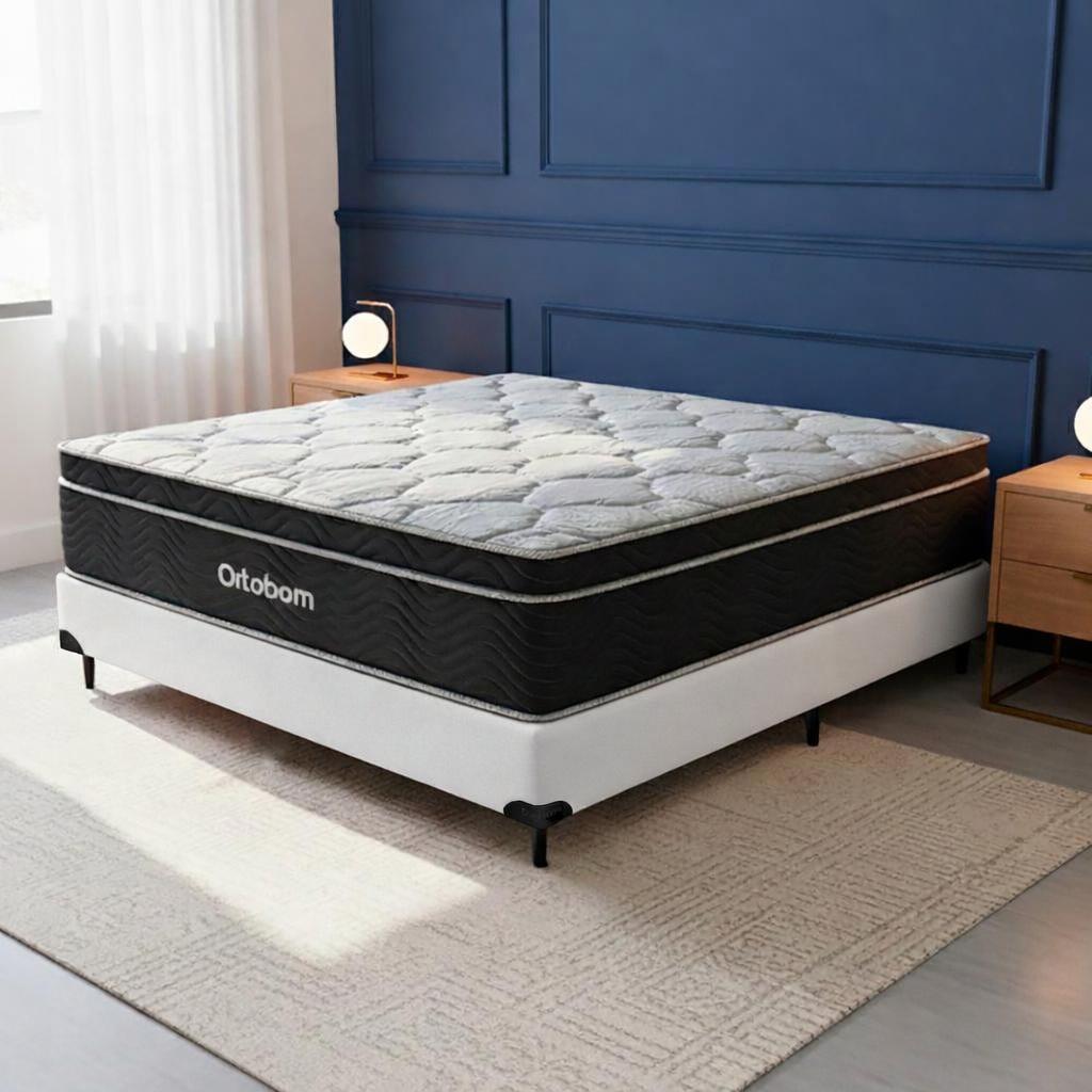 Cama Box e Colchão Elegant Pocket - Casal (138x188)- Ortobom em Oferta na Shopee