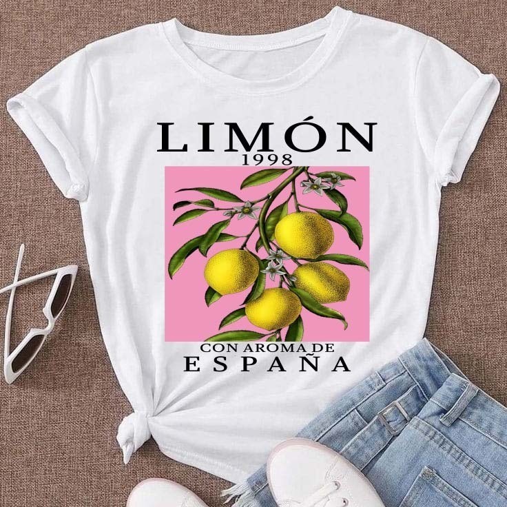 Camiseta Camisa 100%Algodão Unissex Estampas de Frutas Tropicais Confortável e Leve Lançamento