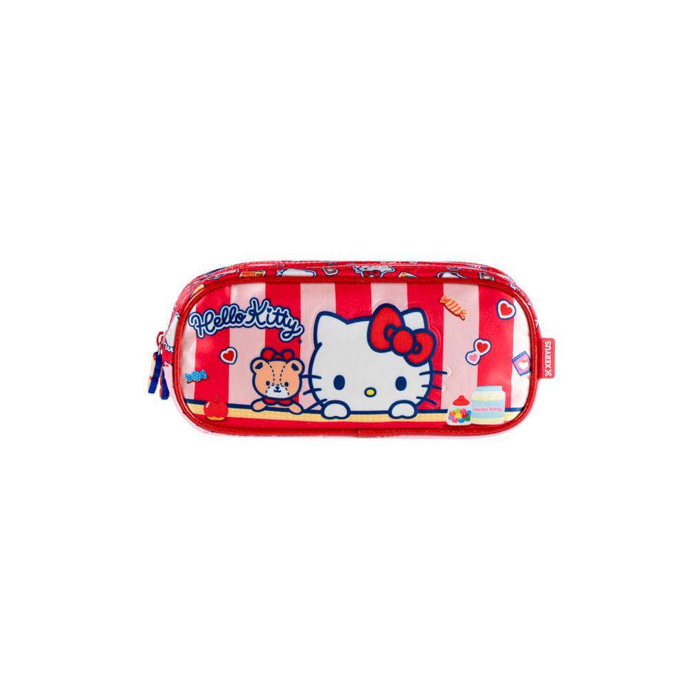 Estojo Escolar Feminino Infantil Hello Kitty Vermelho