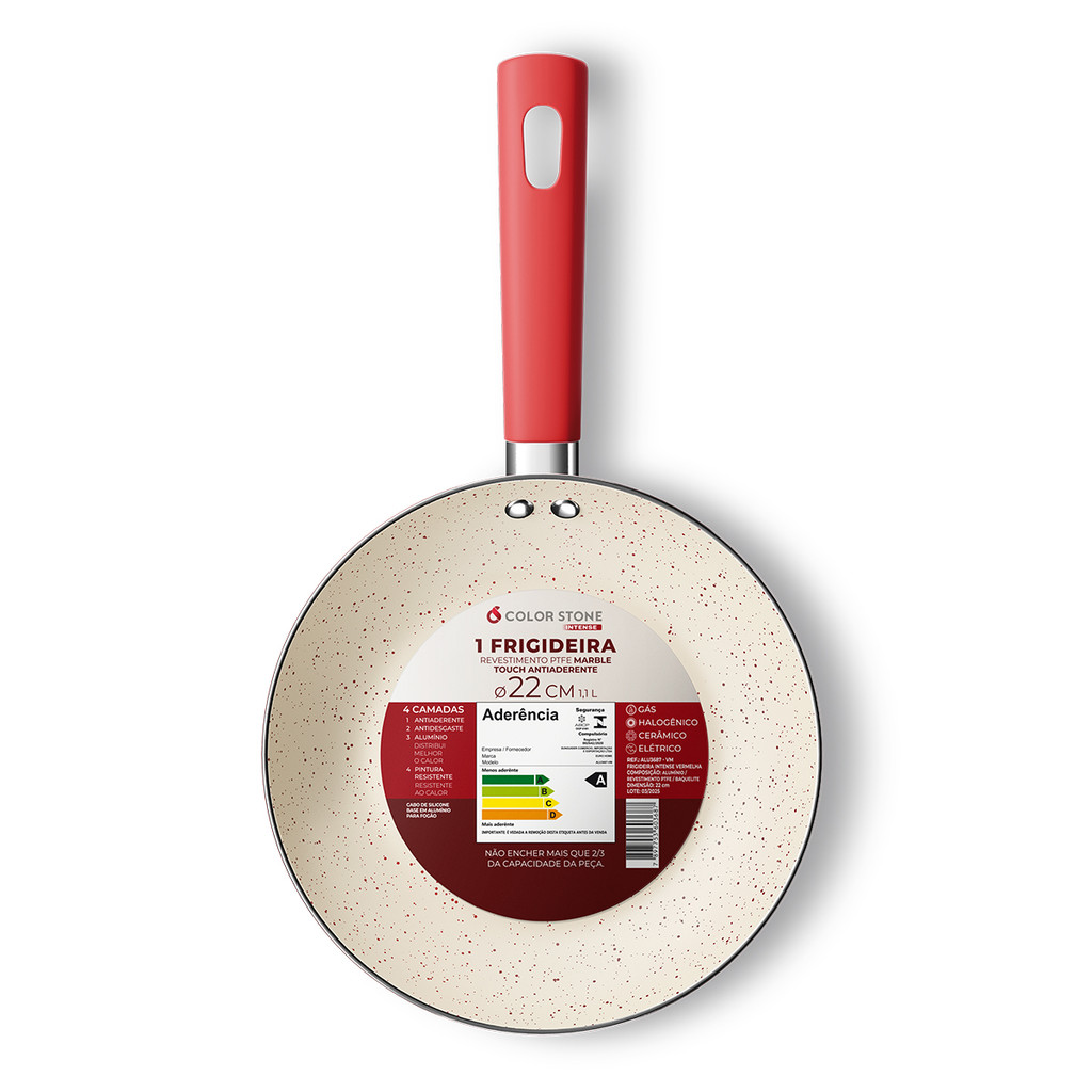 Imagem Frigideira 22cm Antiaderente Euro Home Color Stone Intense Vermelha para Cozinhar Sem Grudar e Limpeza Fácil