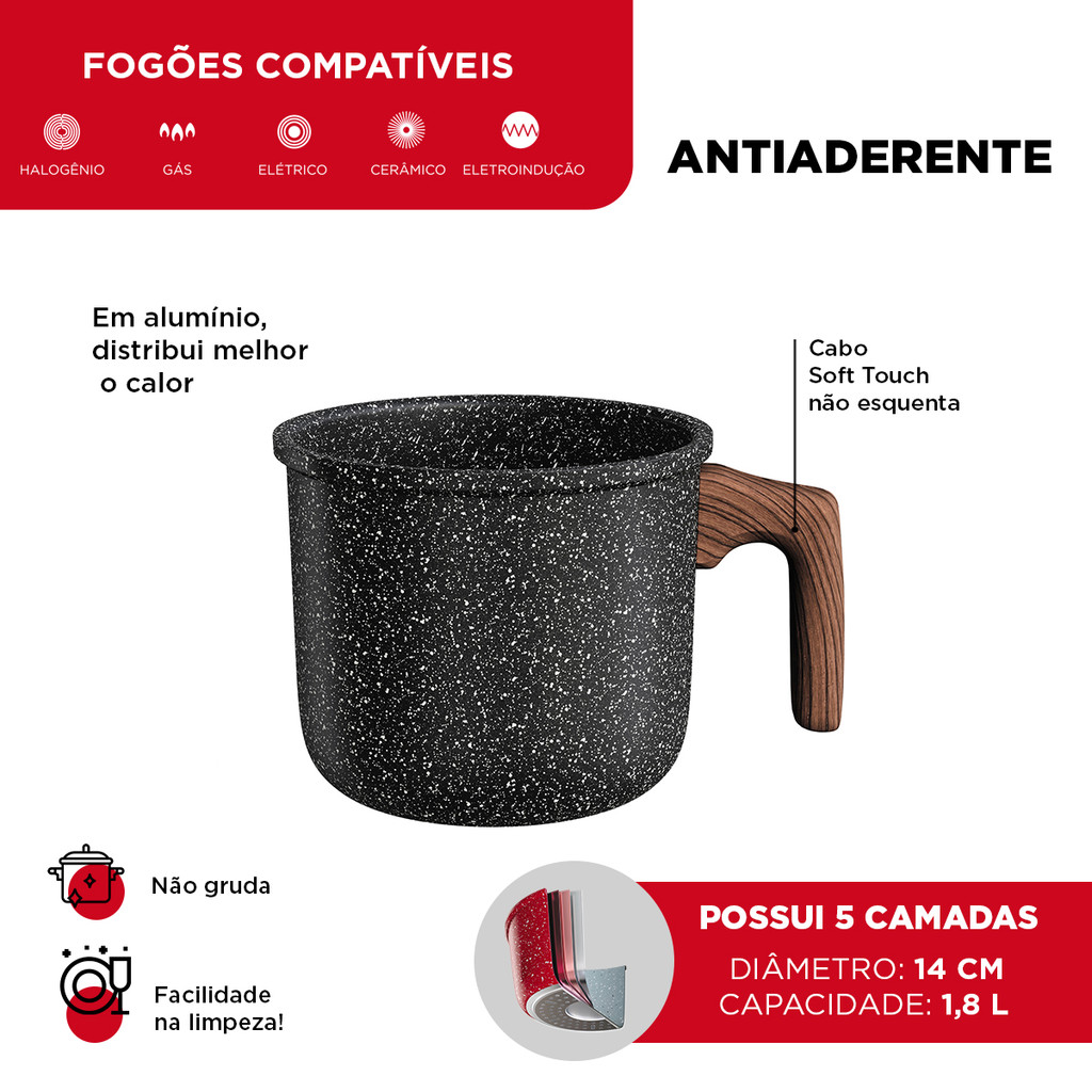 Imagem Fervedor De Leite Antiaderente 5 Camadas 14cm Leiteira