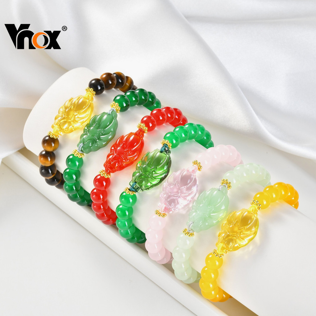 Vnox 8mm Lucky Charm Cristal Raposa De Nove Caudas E Pedra Preciosa Pulseira Unissex Para Trazer Boa Fortuna Bead