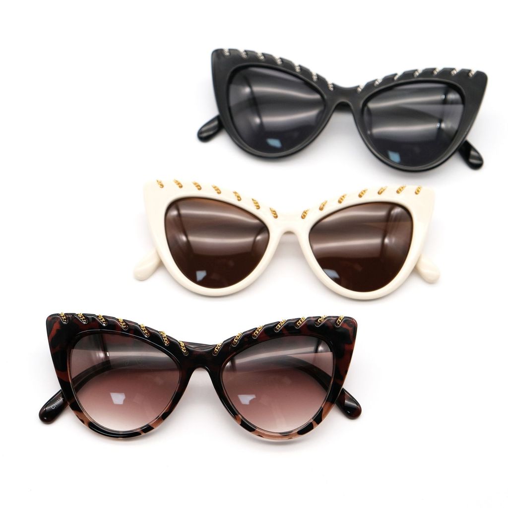 Moda óculos de sol High-End corrente decoração olho de gato óculos de sol feminino óculos de sol quadro quadrado acessór