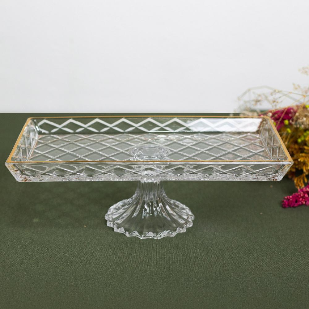 Travessa Lyor Diamond de Cristal para Servir com Pé 34,5cm