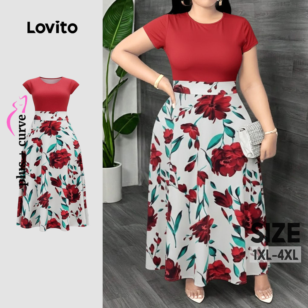 Lovito Vestido Boho Colorblock Primavera/verão Vermelho para Mulheres LNE130047 em Oferta na Shopee