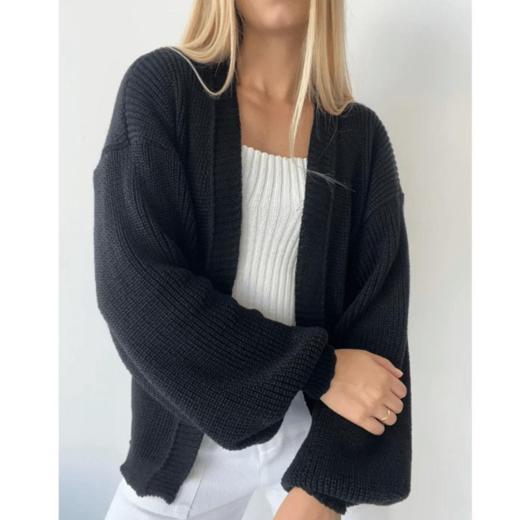 Casaco Trico Básico Feminino Manga Longa Bufante Casaquinho Tricot Moda Inverno em Oferta na Shopee