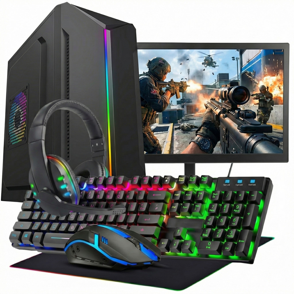 PC Gamer Completo Intel Core i5 8GB SSD 256GB Monitor 20" + Kit RGB Jogos e Estudos