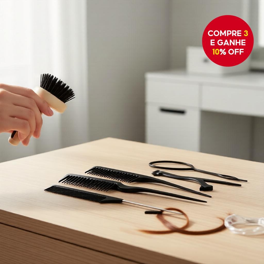  Kit de 10 Peças com Ferramenta de Trança, Pente de Pato Estilizado e Escova de Cabelo