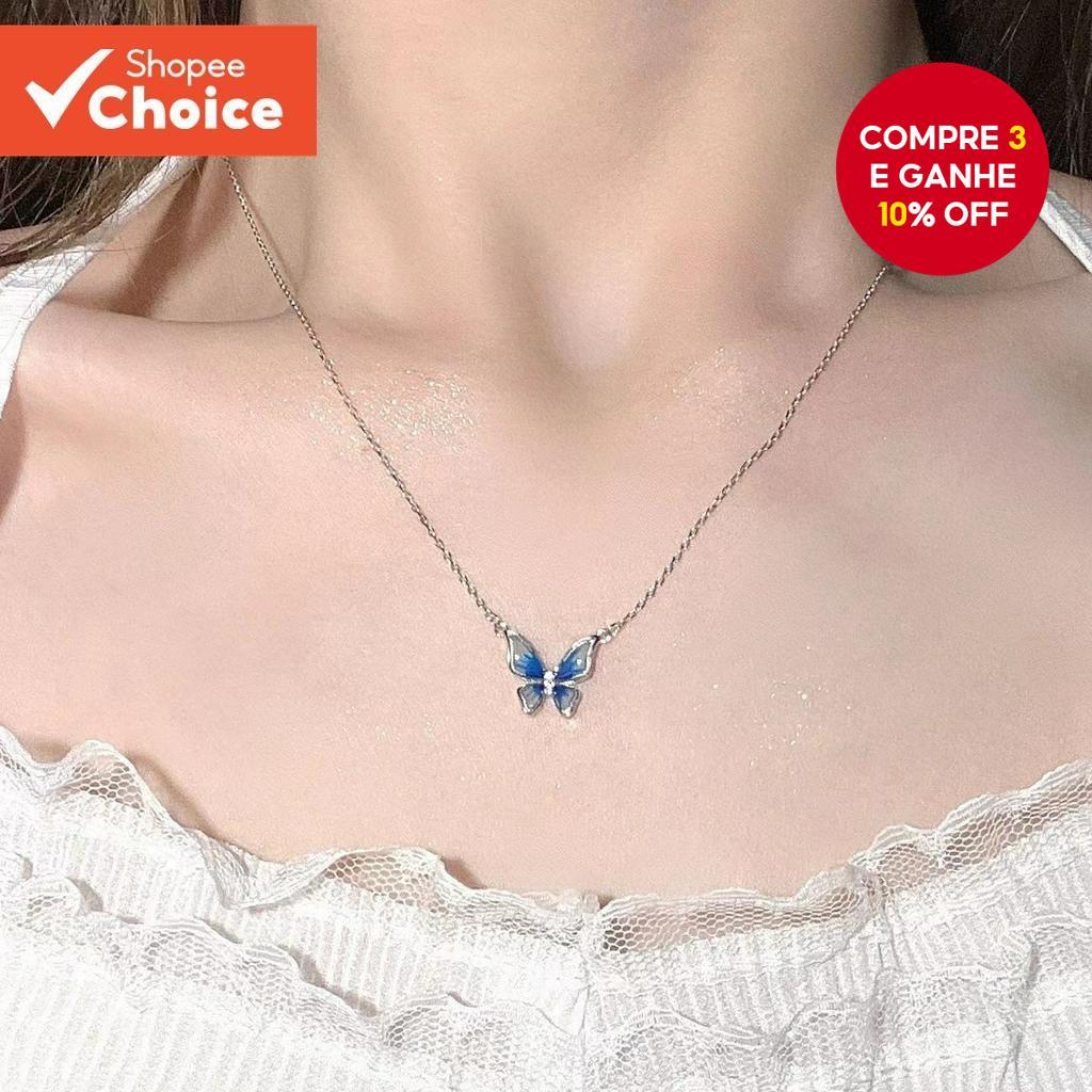 Gradiente Azul Borboleta Colar Feminino Moda Bonito Clavícula Corrente Na Jóias Presente