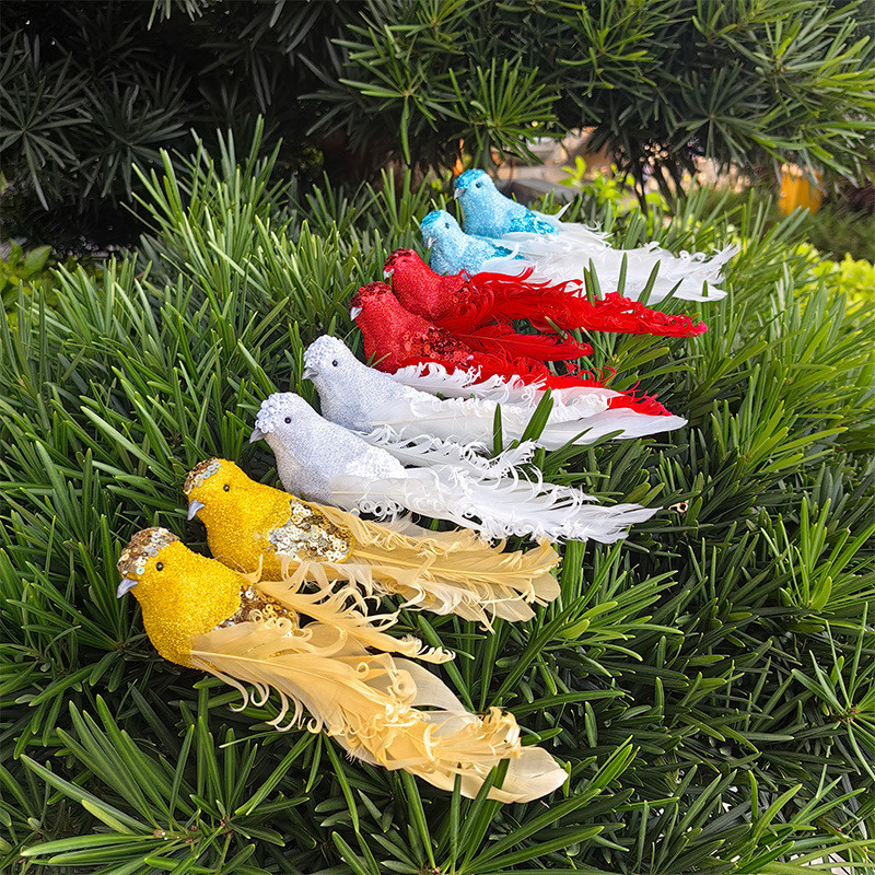 Adereços decoração fofa decoração de natal decoração de jardim pássaro pátio jardim simulação pena estilo jardim de infâ