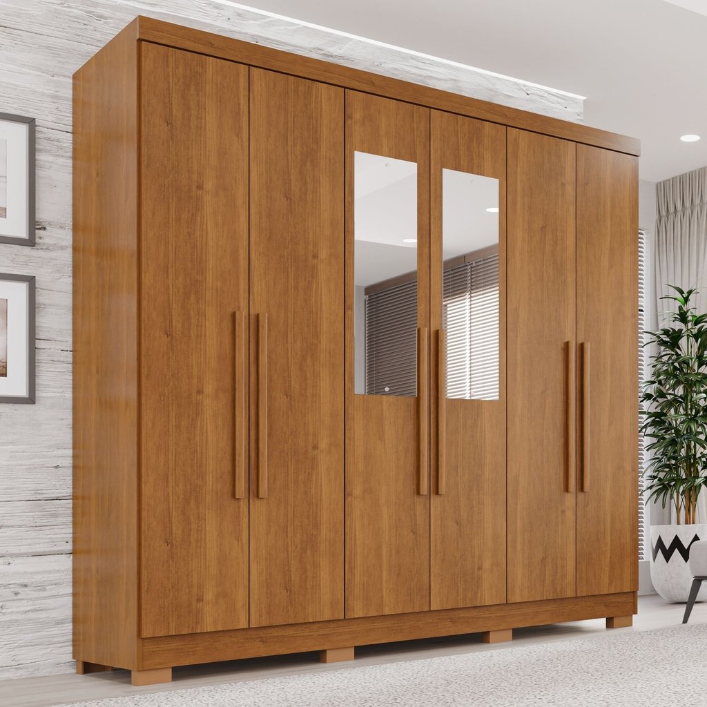 Guarda-Roupa Casal com Espelho 6 Portas 2 Gavetas França Cinamomo em Oferta na Shopee