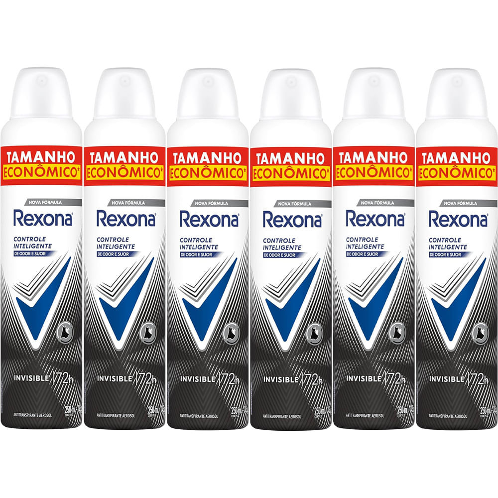 Kit Desodorante Antitranspirante Aerosol Rexona Invisible 72 horas 250ml - 6 Unidades