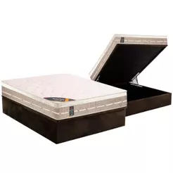 Conjunto Box Baú Casal: Colchão Molas Castor Bonnel Premium Tecnopedic + Base CRC Suede Brown(138x188)